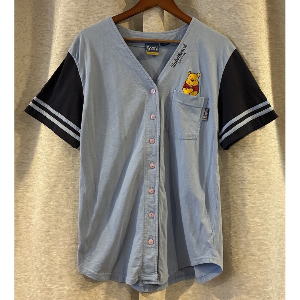 Y2K Winnie The Pooh Baseball Shirt Embroidered Button Up‎ Size 14-16W